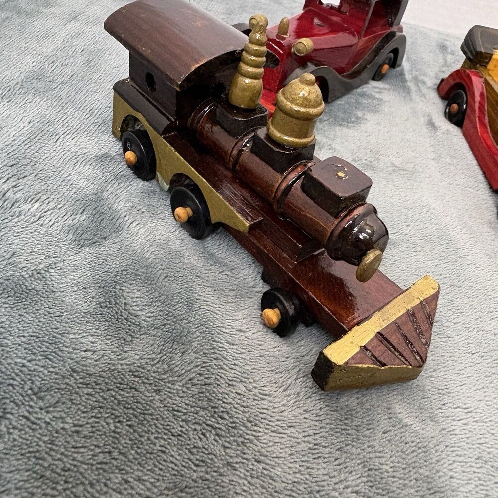 Lot 6 Vintage Handmade Wooden Cars Vehicles Toys Trucks Trains Handmade Painted - Picture 6 of 16